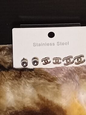 Stainless Steel Logo Stud Earring Set - Silver
